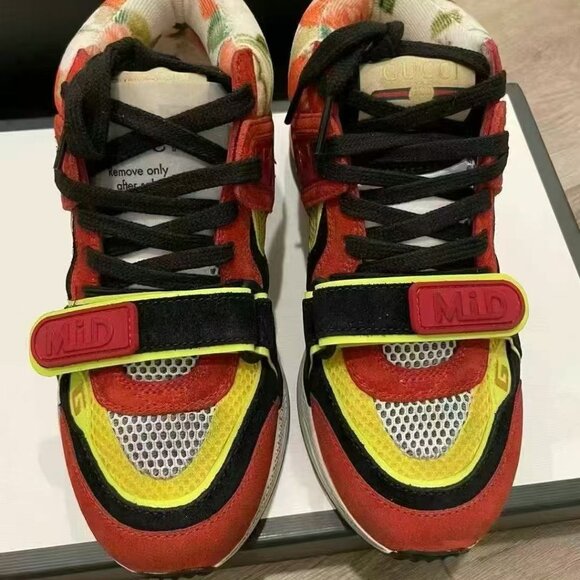 NIB Authentic GUCCI Ultrapace Mid-Top Reflective Logo Distressed Floral Sneaker - Picture 2 of 4